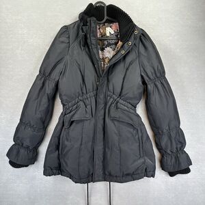 Free People We The Free Black Puffer Jacket Petite Small Cinched Floral Lining